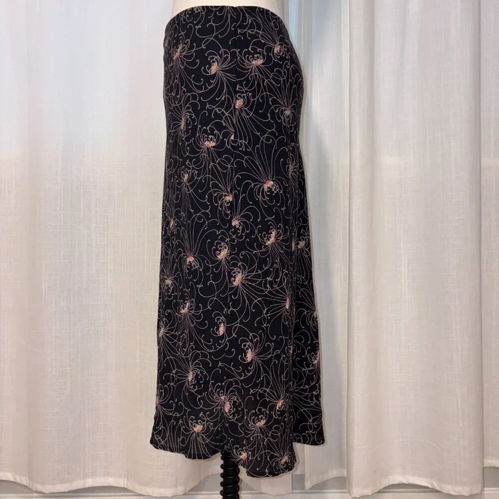 Harari Black Pink Flower 100% Silk Slip Skirt
